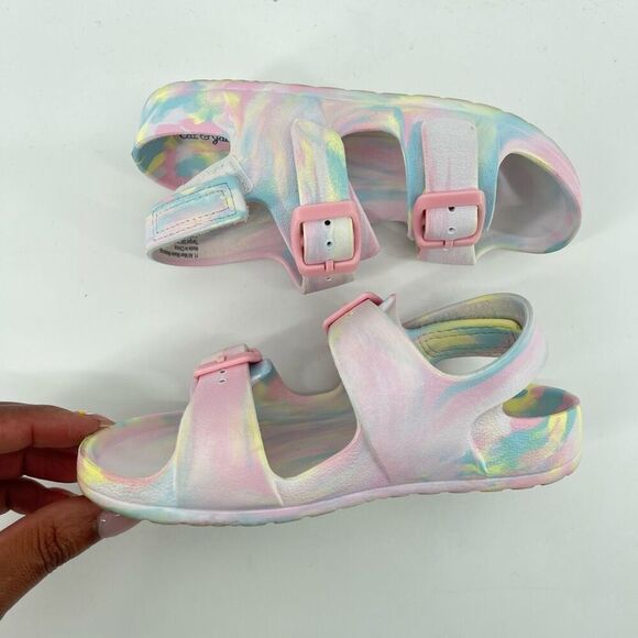 Cat & Jack Ade Girls Size 11 EVA Pastel Multicolor Double Strap Footbed Sandals - Picture 11 of 15